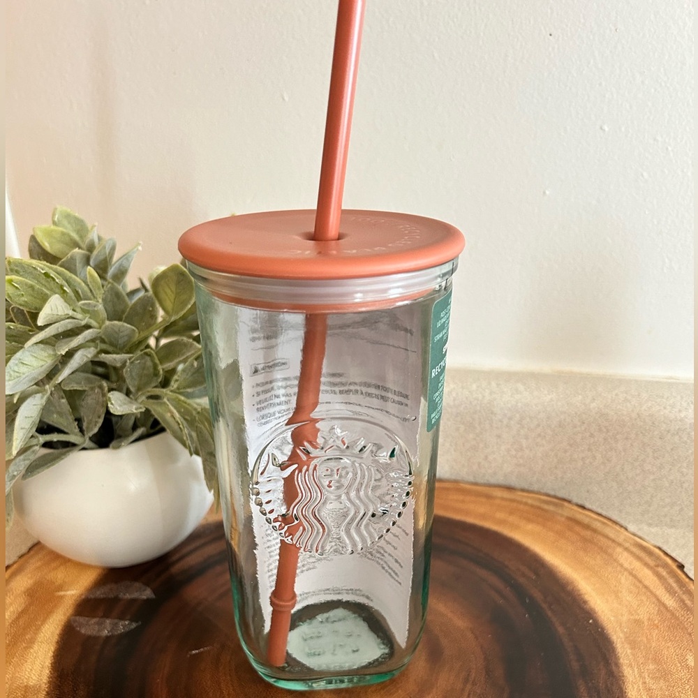 BNWT Starbucks Grande 16OZ Glass Recycle Tumbler in tan/terracotta